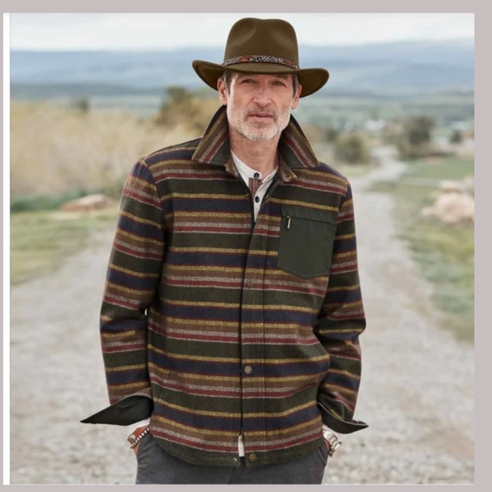 Pendleton Badlands Conway National Park Olive Stripe Wool Shirt Jacket